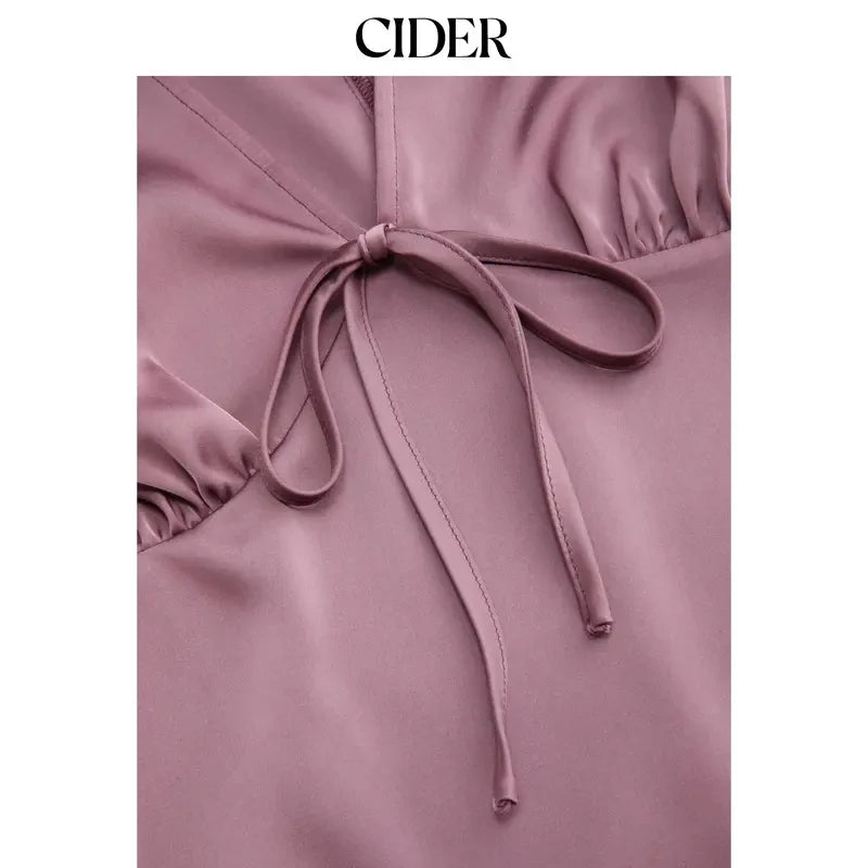 Satin V-Neck Ruched Mini Dress