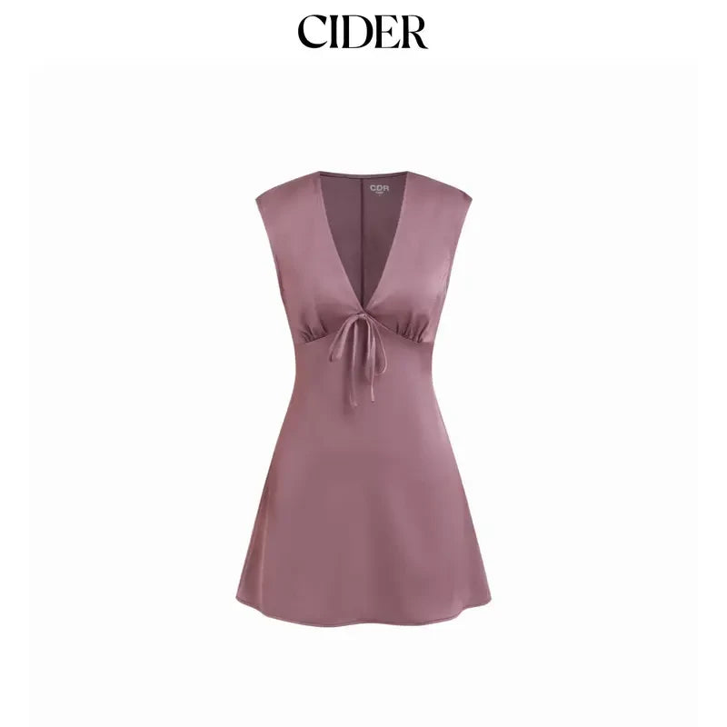 Satin V-Neck Ruched Mini Dress
