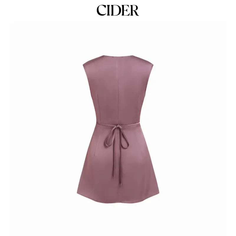 Satin V-Neck Ruched Mini Dress