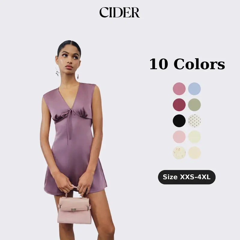 Satin V-Neck Ruched Mini Dress