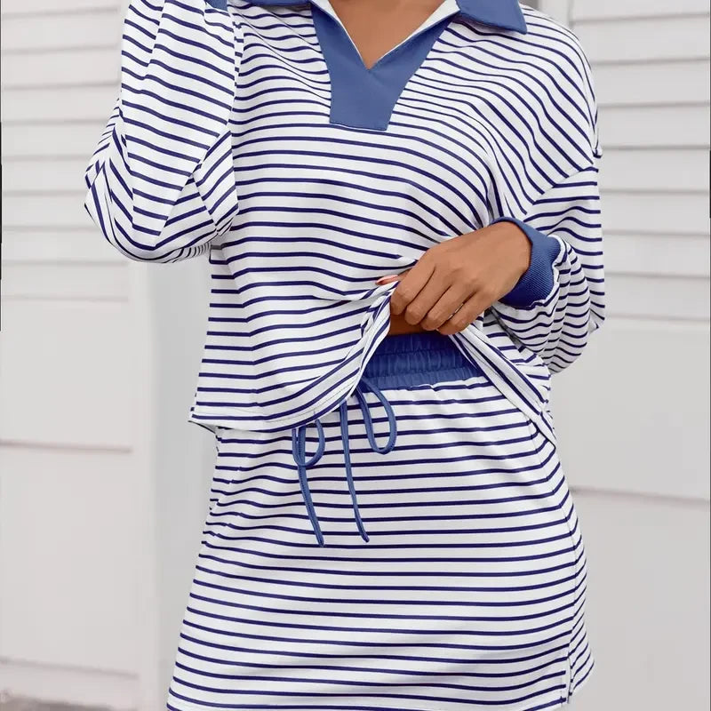 Striped Two Piece Sweatshirt Skirt Set