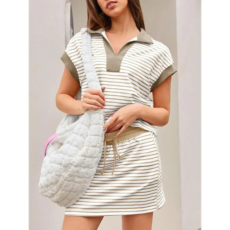 Striped Two Piece Sweatshirt Skirt Set