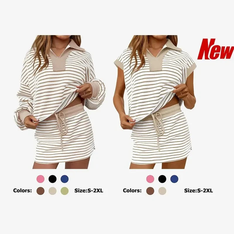 Striped Two Piece Sweatshirt Skirt Set