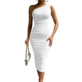 One Shoulder Ruched Midi Club Dress