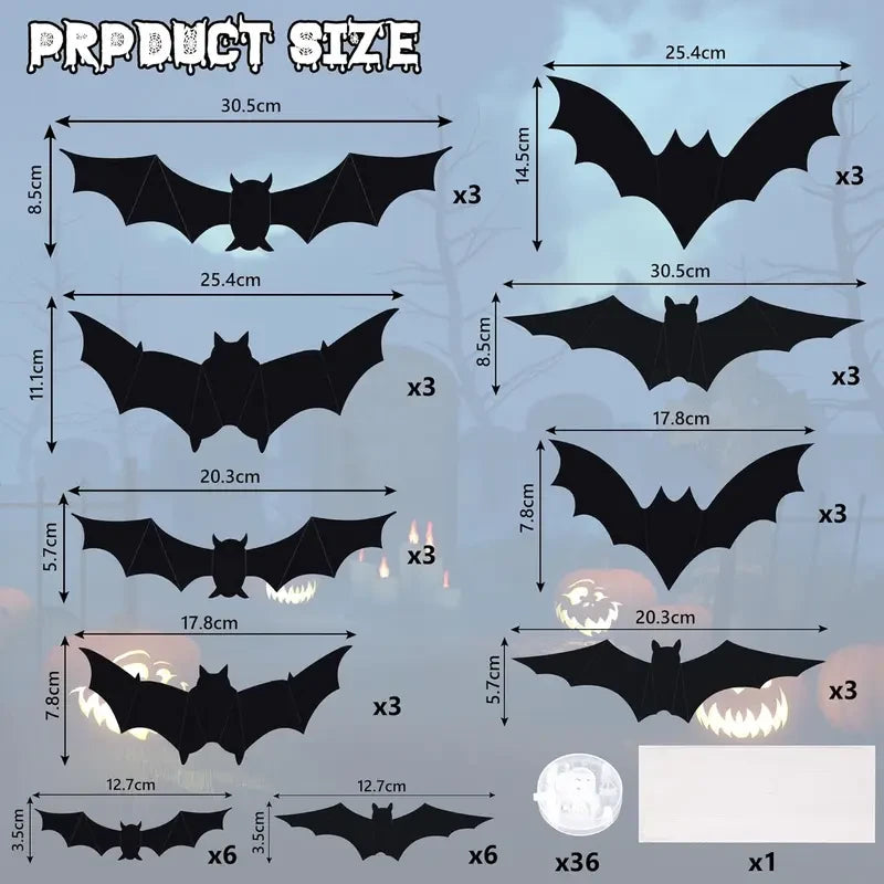 LED Purple Lighted 3D PVC Bat Halloween Decorations