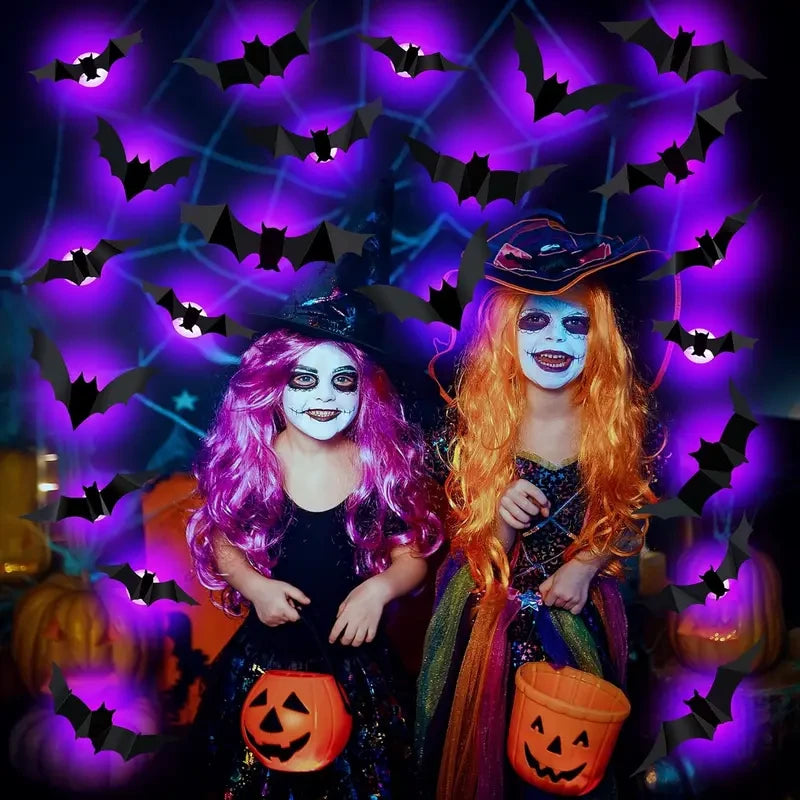 LED Purple Lighted 3D PVC Bat Halloween Decorations