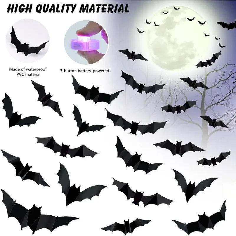 LED Purple Lighted 3D PVC Bat Halloween Decorations