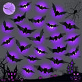 LED Purple Lighted 3D PVC Bat Halloween Decorations