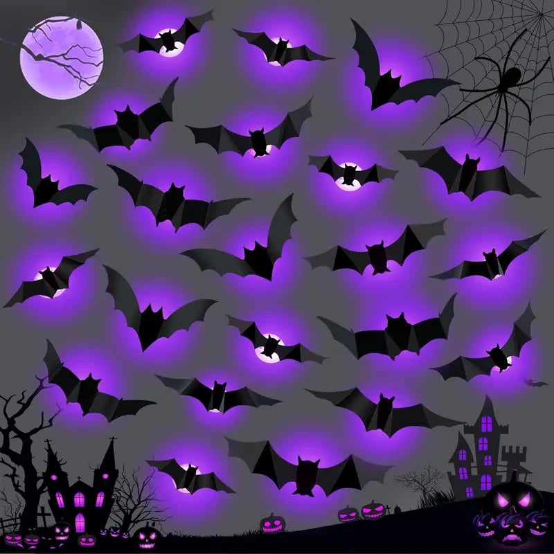 LED Purple Lighted 3D PVC Bat Halloween Decorations