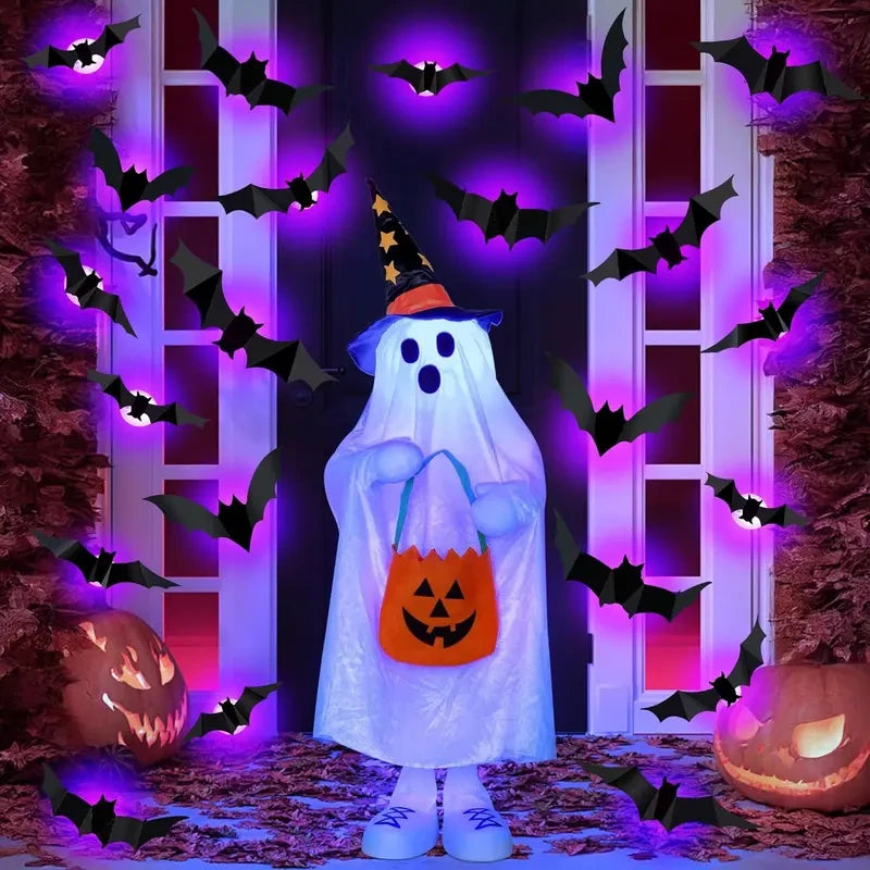 LED Purple Lighted 3D PVC Bat Halloween Decorations