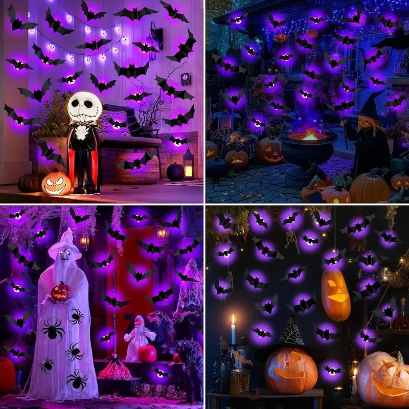LED Purple Lighted 3D PVC Bat Halloween Decorations