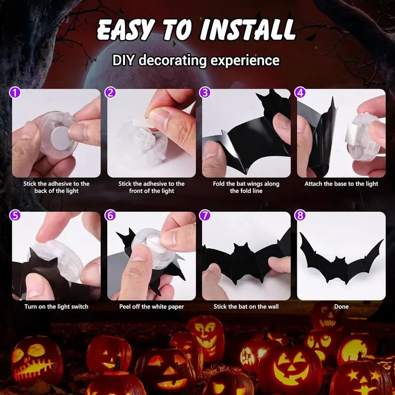 LED Purple Lighted 3D PVC Bat Halloween Decorations