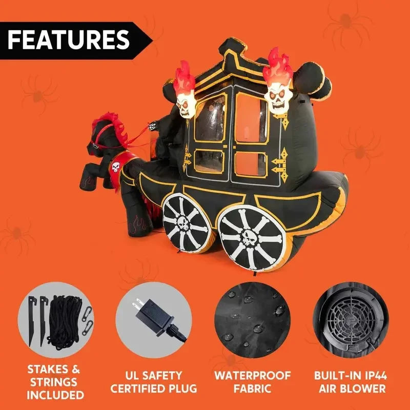 Halloween Inflatable Carriage, 8ft Spider, or 9ft UFO Yard Decoration