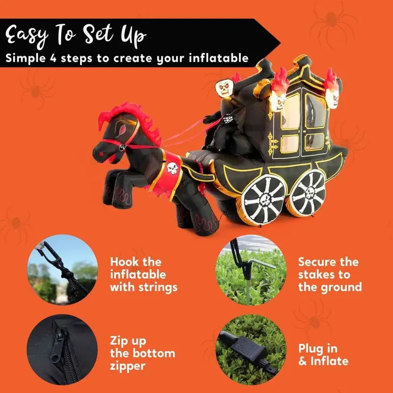 Halloween Inflatable Carriage, 8ft Spider, or 9ft UFO Yard Decoration