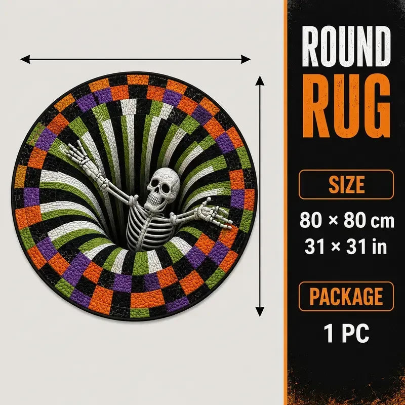 3D Skeleton Illusion Round Rug